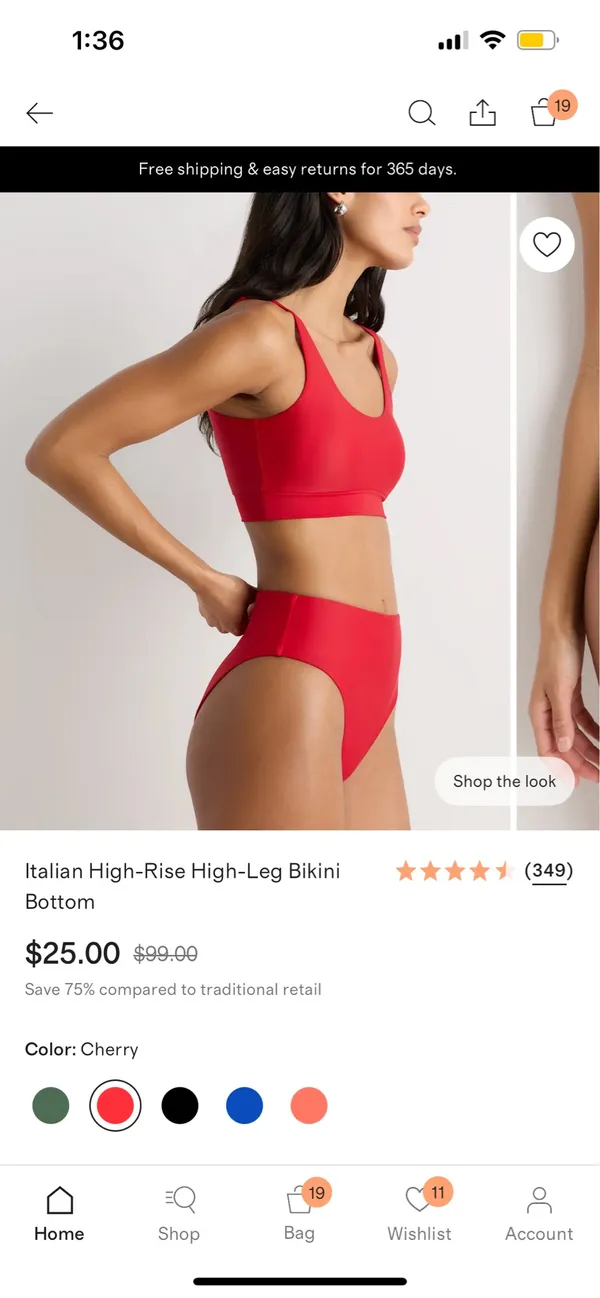 New Quince Italian High-Rise Bikini Bottom & Plunge Top in RED - Large MSRP $50 - Image 9