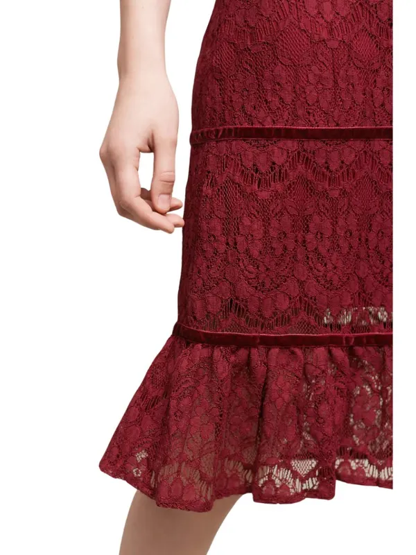 Foxiedox Anthropologie Clarinda Tiered Dress Women's Large Red Lace Formal Party - Image 3