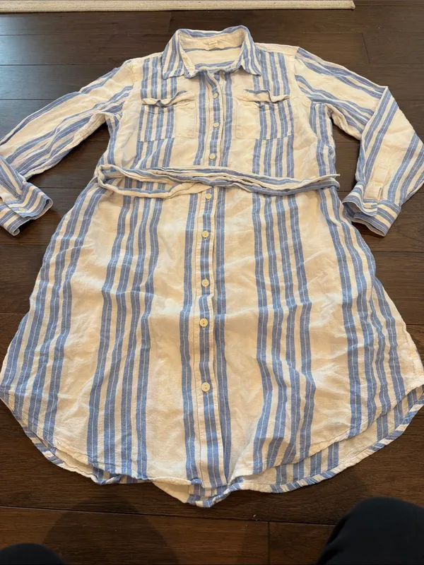 Caslon Blue and Cream Striped Shirt Dress Size Large - C60-024 - Image 6