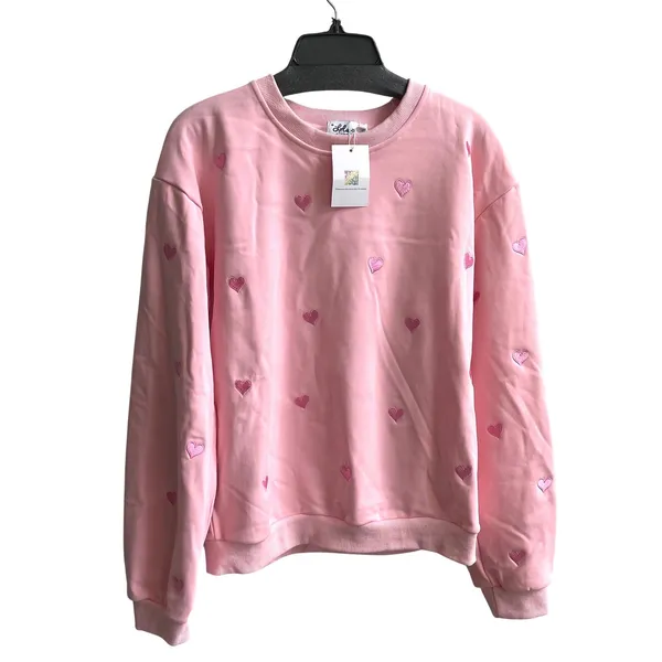 Lola +‎ The Boys Heart Sweatshirt Women Large Pink Coquette Embroidered Pullover - Image 2