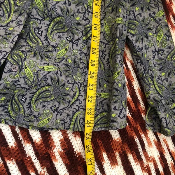 Michael Kors Green blue purple paisley button up down shirt top blouse long sleeve office siren corporate core boho-XL - Image 5