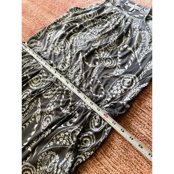 Next Petite Gray Ivory Paisley Maxi Dress Size 8 Tie Waist Pockets - Image 5