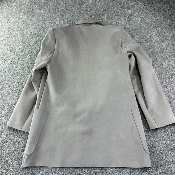 Joan Vass New York Faux Leather Blazer Women S Tan Open Front Faux Suede‎ Career - Image 10