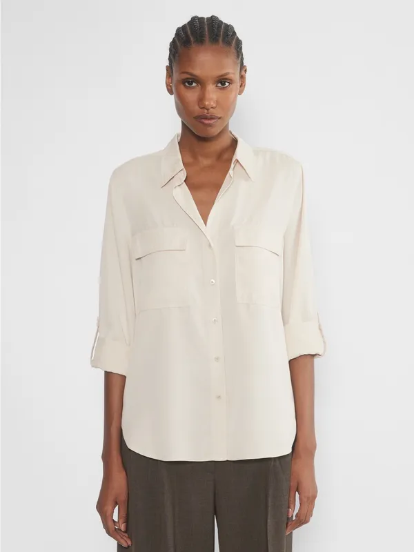 Aritzia Babaton Utility Shirt Matte Pearl Small - Image 6