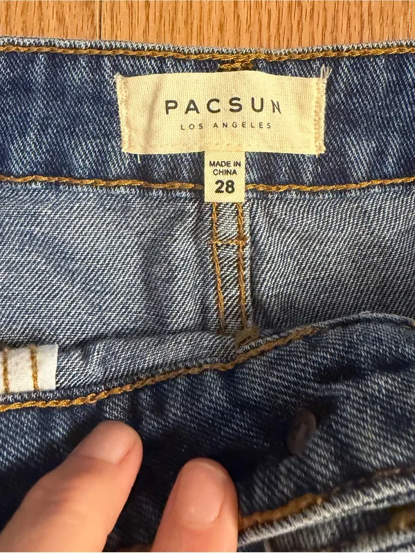PacSun Light Blue Denim Distressed Mini Skirt with Heart Appliqués size 28 - Image 2
