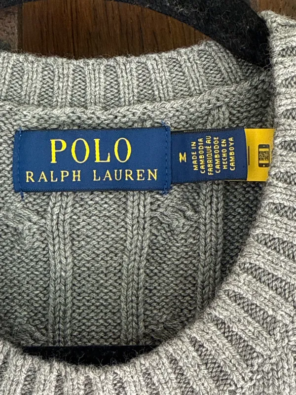 Polo by Ralph Lauren Light Gray Cable Knit Short-Sleeve Sweater Size M - Image 3