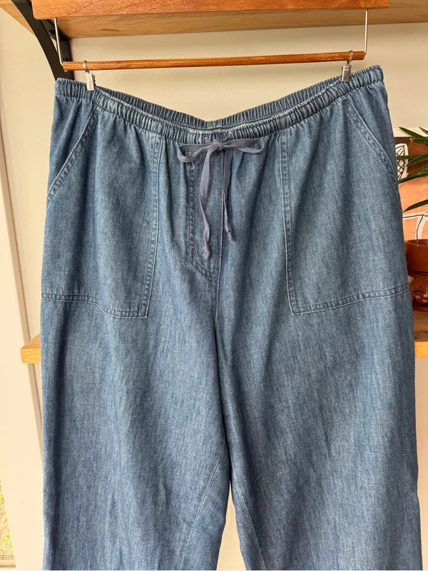 L.L. Bean Drawstring Waist Soft Drapey Denim Wide Leg Jeans Large - Image 2