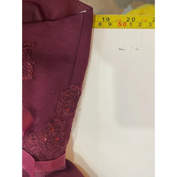 Oleg Cassini Burgundy Lace Illusion Bodice Formal Evening Gala Gown Dress 14 - Image 11
