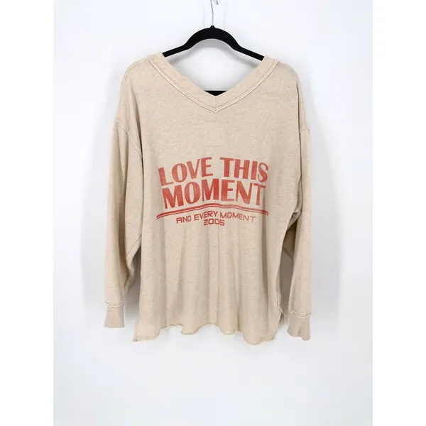 Aerie Women Small Love This Moment Graphic V-Neck‎ Oversized Sweatshirt Top - Image 3