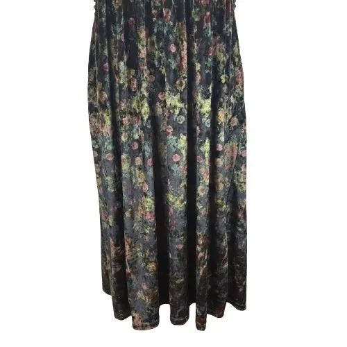POL Dark Floral Crushed Velvet Racerback Midi Dress Green Whimsigoth Fairy Small - Image 3