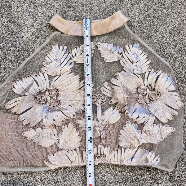 Floral Satin Ribbon & Mesh Embroidered 3D Sheer Sleeveless Tank Top Crop Top - Image 9