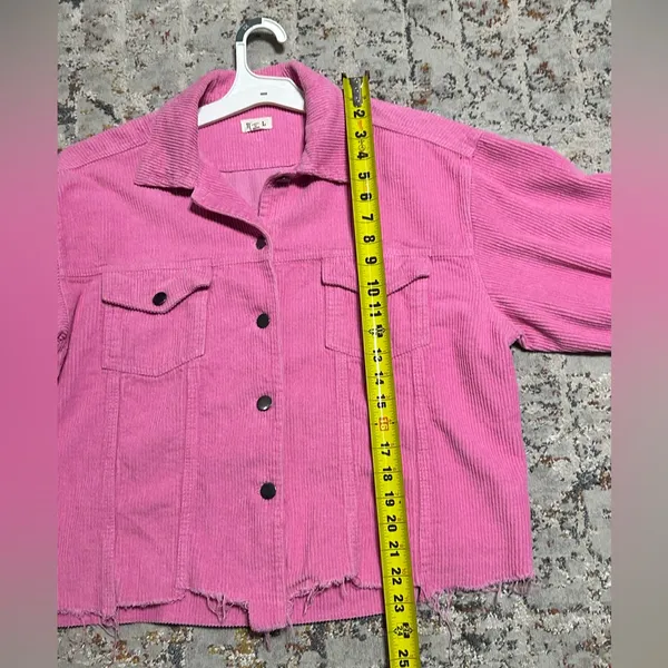 POL Barbie pink corduroy distressed jagged edge jacket size Medium - Image 4