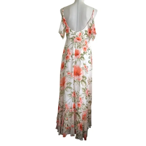 Altar’d State White Coral Pink Orange Floral Maxi Dress Flutter Ruffle Knoll NWT - Image 7