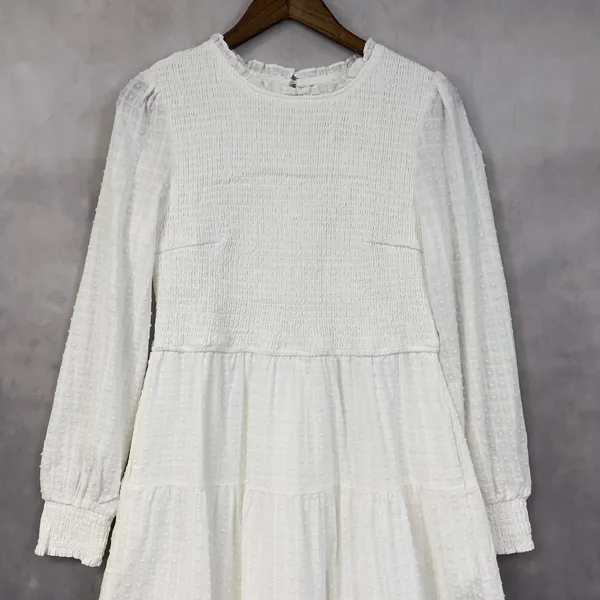 PrettyGarden Smocked Tiered‎ Dress Women Large Swiss Dot Cottage Boho Coastal - Image 2