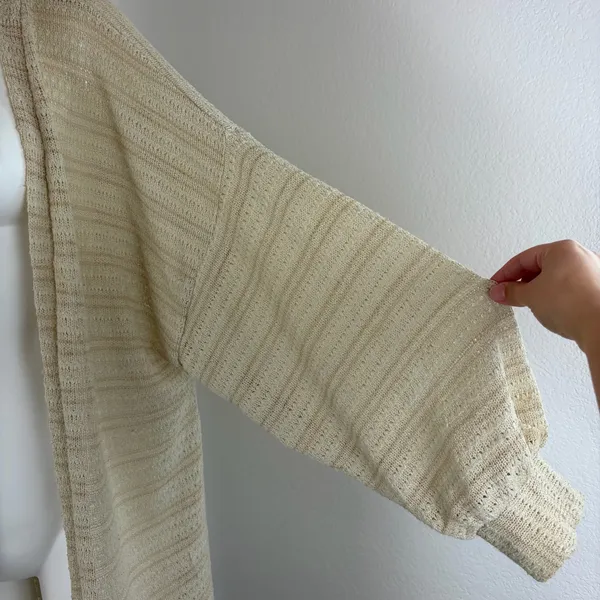 Anthropologie cream longline textured open knit duster cardigan - Image 3