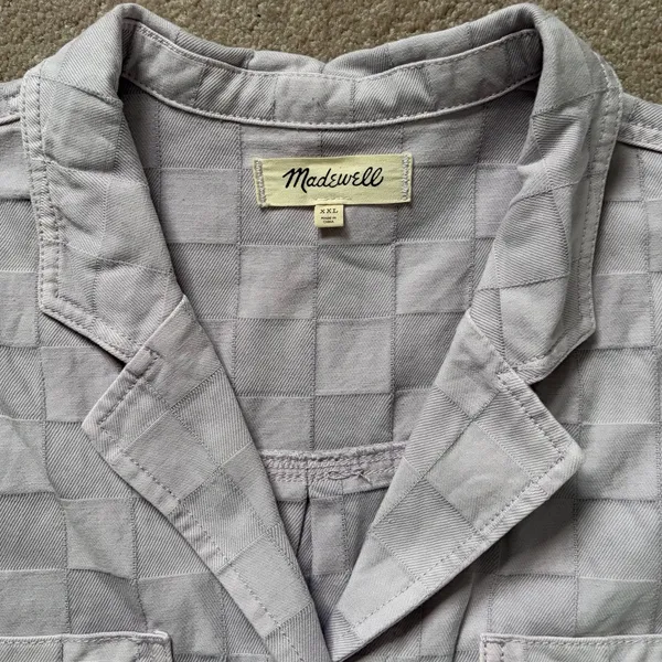 Madewell Garment Dyed Checkerboard Button Up Shirt NL027 Dusty Lavender Size XXL - Image 5