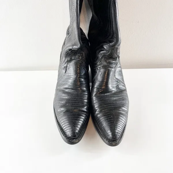 Dan Post Leather Exotic Lizard Skin Mid Calf Western Cowboy Boots Blacs 6.5 - Image 4
