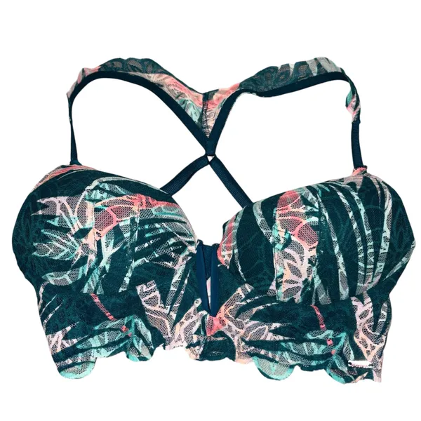 Victoria’s Secret PINK Tropical Teal Date Push Up V Wire Racerback Padded Bralette Small - Image 3