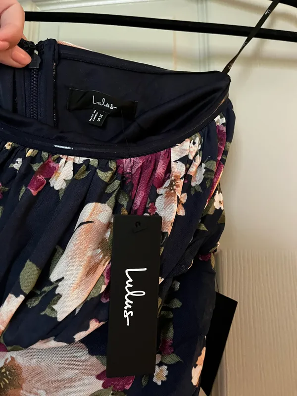 Lulus Averie Navy Floral Mesh Strapless Maxi Dress - Image 3