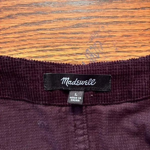 Madewell Long Sleeve Crop Top V‎ neck Corduroy Burgandy/Brown Size L - Image 3