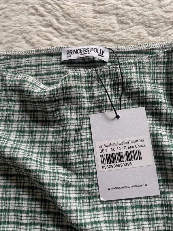 Princess Polly Every Second Boat Neck Long Sleeve Top Green Check - Image 6
