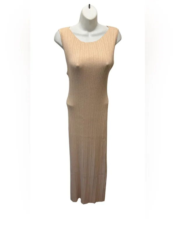 Quince Cotton Cashmere Ribbed Sleeveless Midi Dress Sz L Heather Oatmeal Summer - Image 2