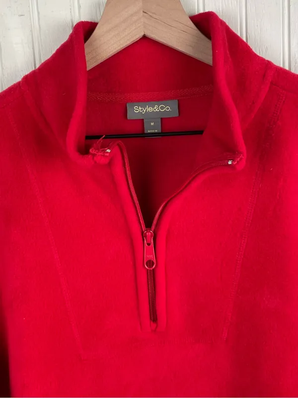 Style & Co Women's Polar Fleece Quarter Zip Mock Neck Sweatshirt Size Medium Red - Image 3