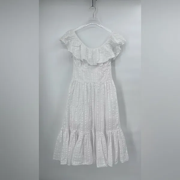 TORY BURCH White Tonal‎ Stripe Cotton Seersucker Dress Size 4 - Image 5