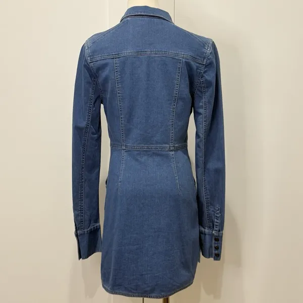 Free People Dynomite Denim Mini Dress XS Western Festival Long Sleeve Country - Image 7
