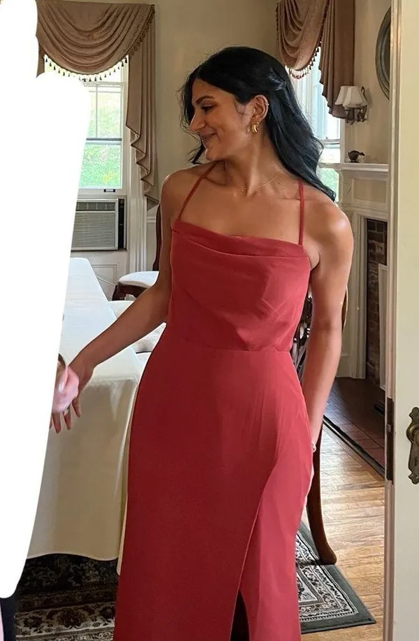 Azazie X KENDALL + KYLIE Cowl Scoop Chiffon Mermaid Dress Terracotta - Image 3