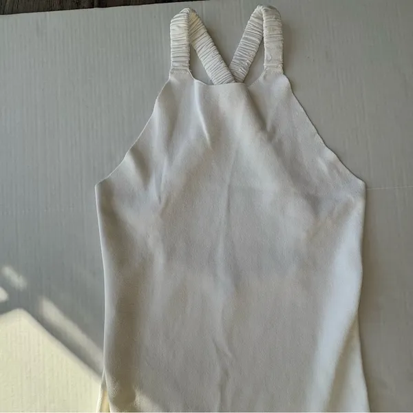 525 America knit elastic cross strap open back midi dress off white Ivory Medium - Image 4