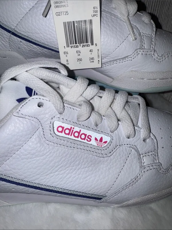 adidas 80’s Continental Shoes with Navy Stripe and Pink Logo - Image 3
