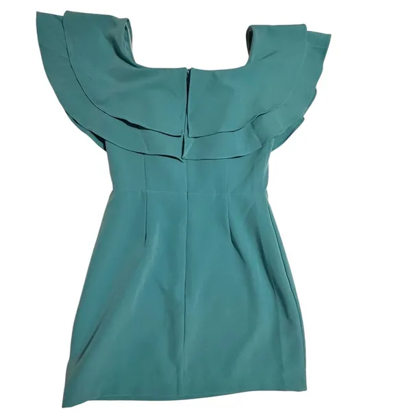 Endless Rose‎ Teal Blue Off The Shoulder Ruffle Mini Dress Cocktail Party Size S - Image 3