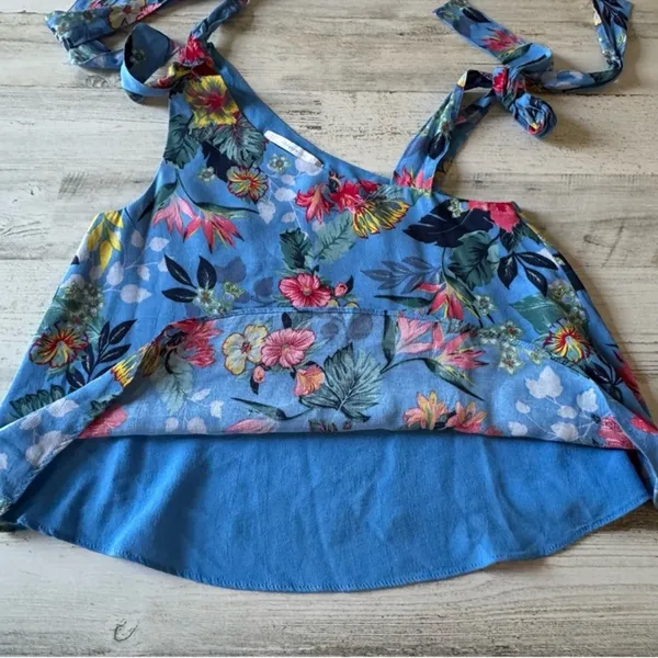 Zara Floral Assymetric Summer Lightweight Lined Sleeveless Top‎ Blouse Blue XS - Image 3