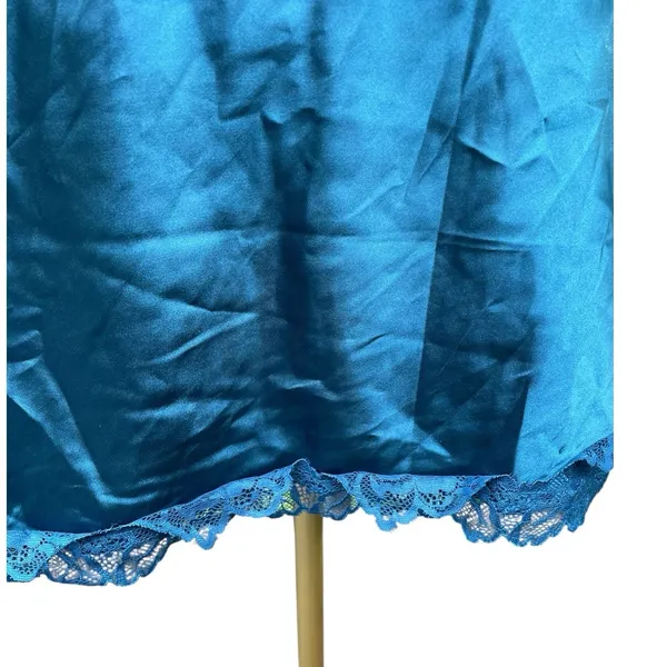 Teal Blue Satin Lace Slip Dress Chemise M Y2K Lingerie Aesthetic Feminine Coquet - Image 8