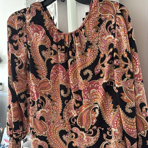Who What Wear Black Paisley Tiered Long Sleeve Maxi Dress S - Image 6