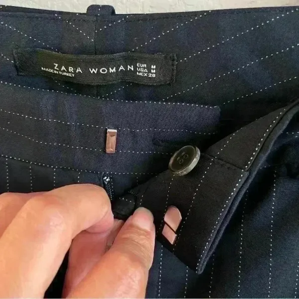 Zara Woman Navy Blue‎ Pin Dot Stripes Business Casual Pants Size M - Image 10