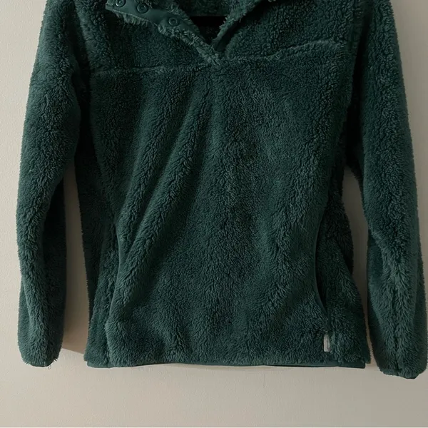 Woman's Eddie Bauer Plush Fleece 1/4 Snap Teal Pullover Size XS - Image 3