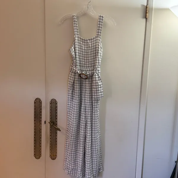 American eagle white black plaid jumpsuit sleeveless romper pants size XS - Image 2