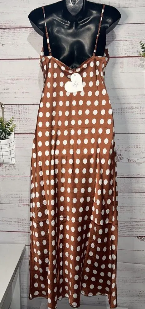 Paper Hearts Copper & White Polka Dot Maxi Slip Dress - Image 4