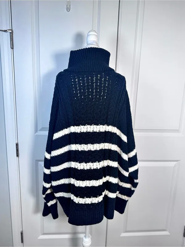La Ligne x Target Sweater 4X Navy White Cable Knit Quarter Zip Plus Size Coastal - Image 5