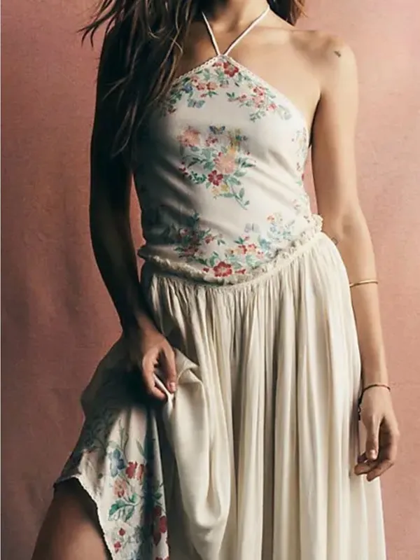 Free People Ivory Floral Strapless Maxi Dress - Image 2