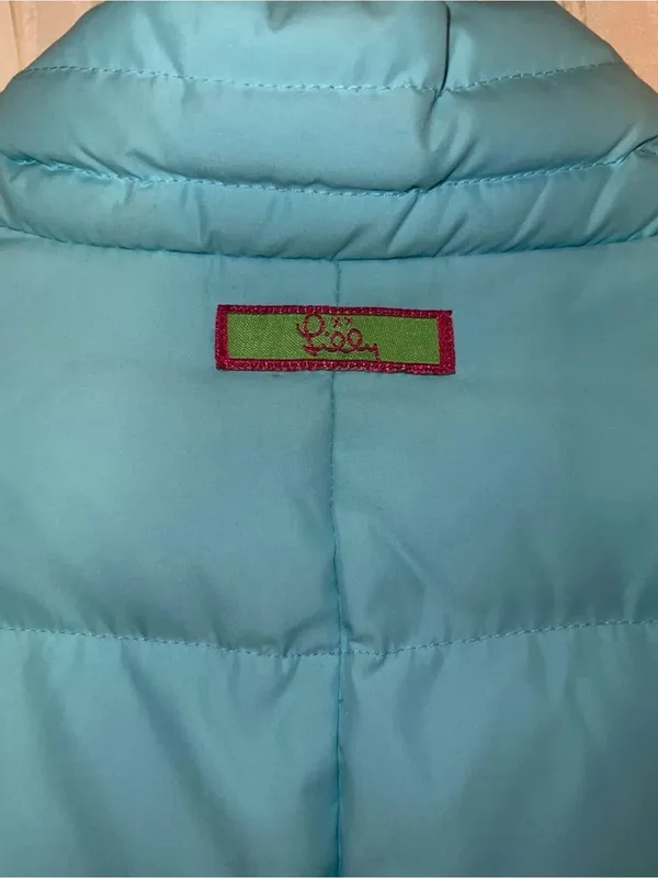 Lilly Pulitzer Puffer Vest Sz XLTeal Blue Down Filled Full Zip Snap Pockets - Image 3