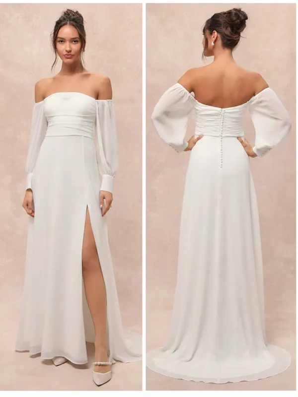 Lulus Adorna White Off-the-Shoulder Maxi Dress Size Small NWT Wedding Beach - Image 2