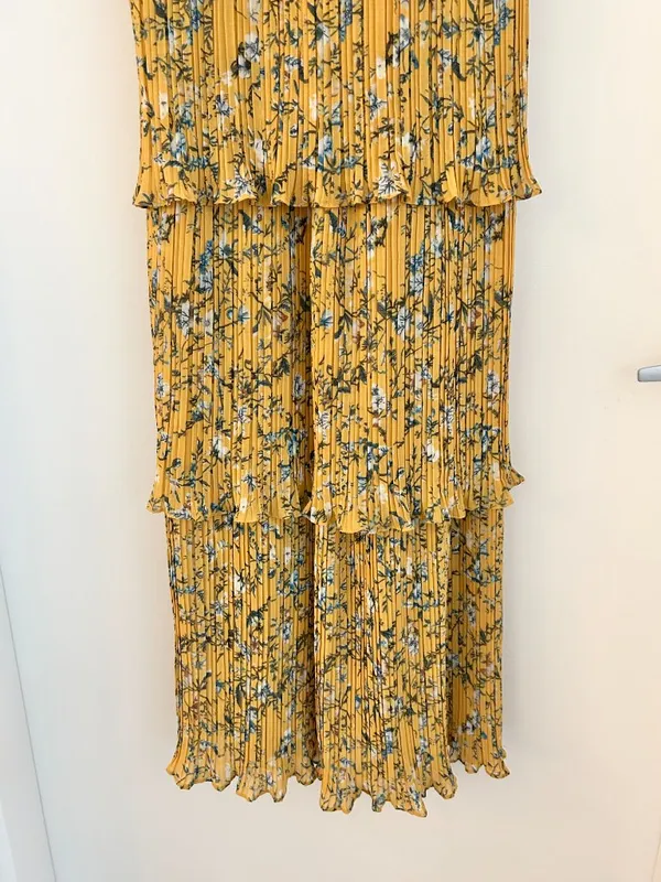 Lulus Such Sophistication Yellow Floral Print Pleated Summer Maxi Dress Size L - Image 6