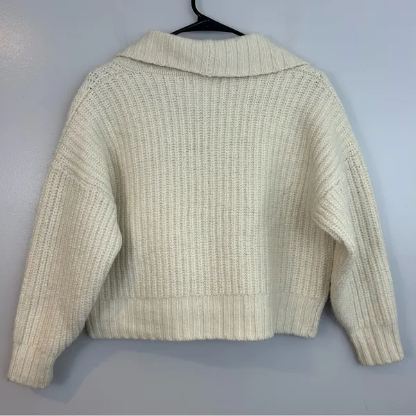 Anthropologie Deep V Wool Blend Oversized Ivory Cardigan Sweater Size Small - Image 10