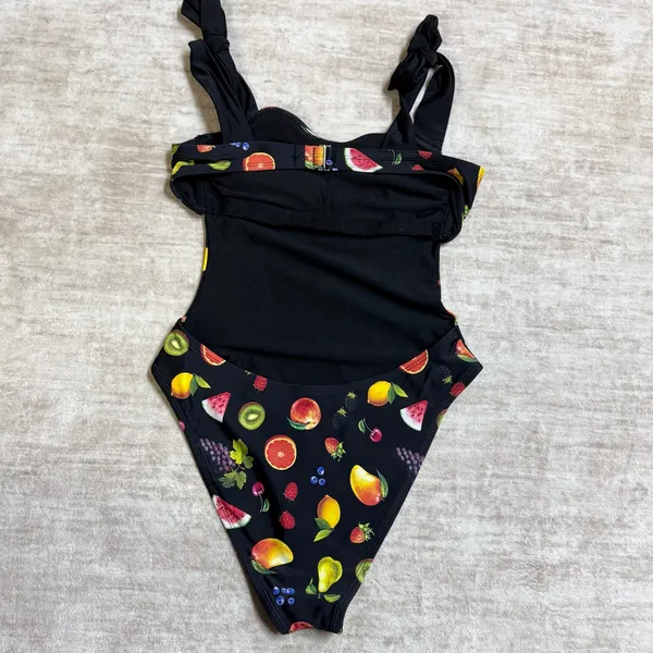 Wild Fable Womens Small Black Fruit Swimsuit Backless Chiquita Tropical Resort - Image 5