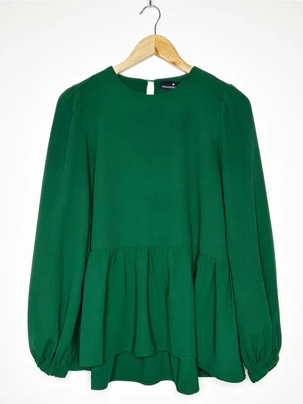 Pomander Place Tuckernuck NEW!! Carlota Peplum Blouse Hunter Green XS - Image 3