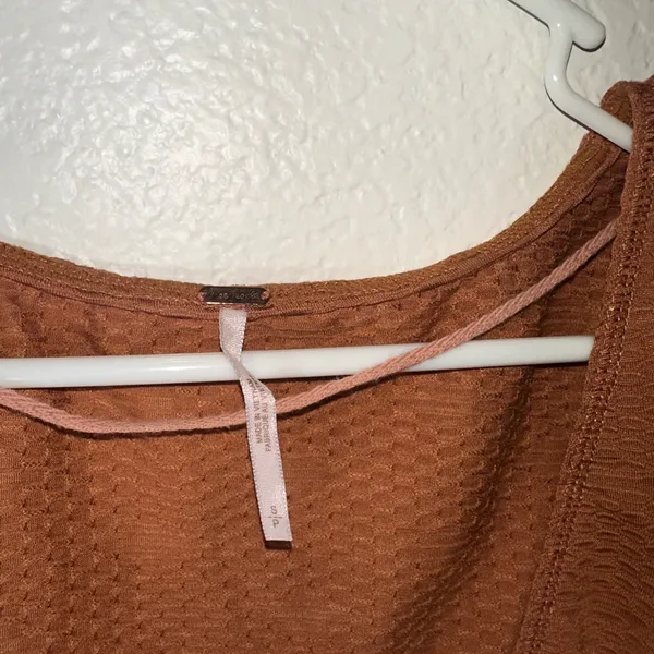Free People‎ Rust Textured Wrap Top - Long Sleeve Balletcore Crossover - Image 3