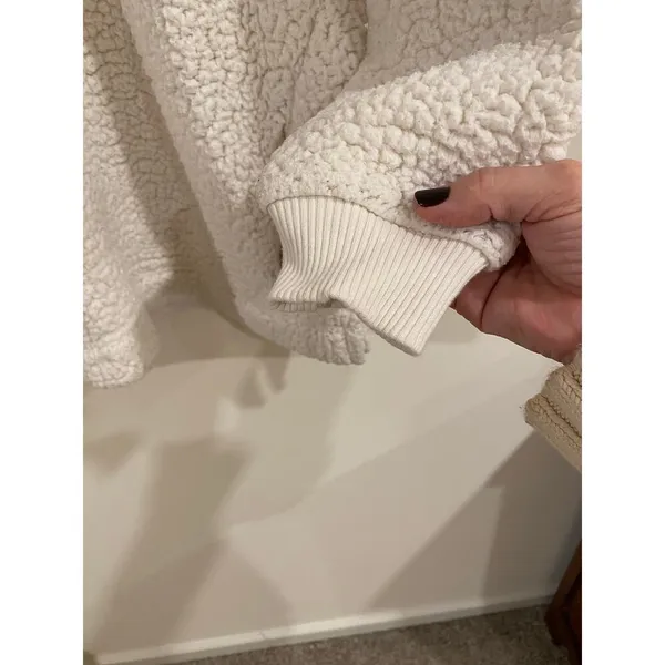 Aerie Fuzzy Fluffy Soft Pullover Warm Quarter Zip Sweater Cream Women's Small - Image 13
